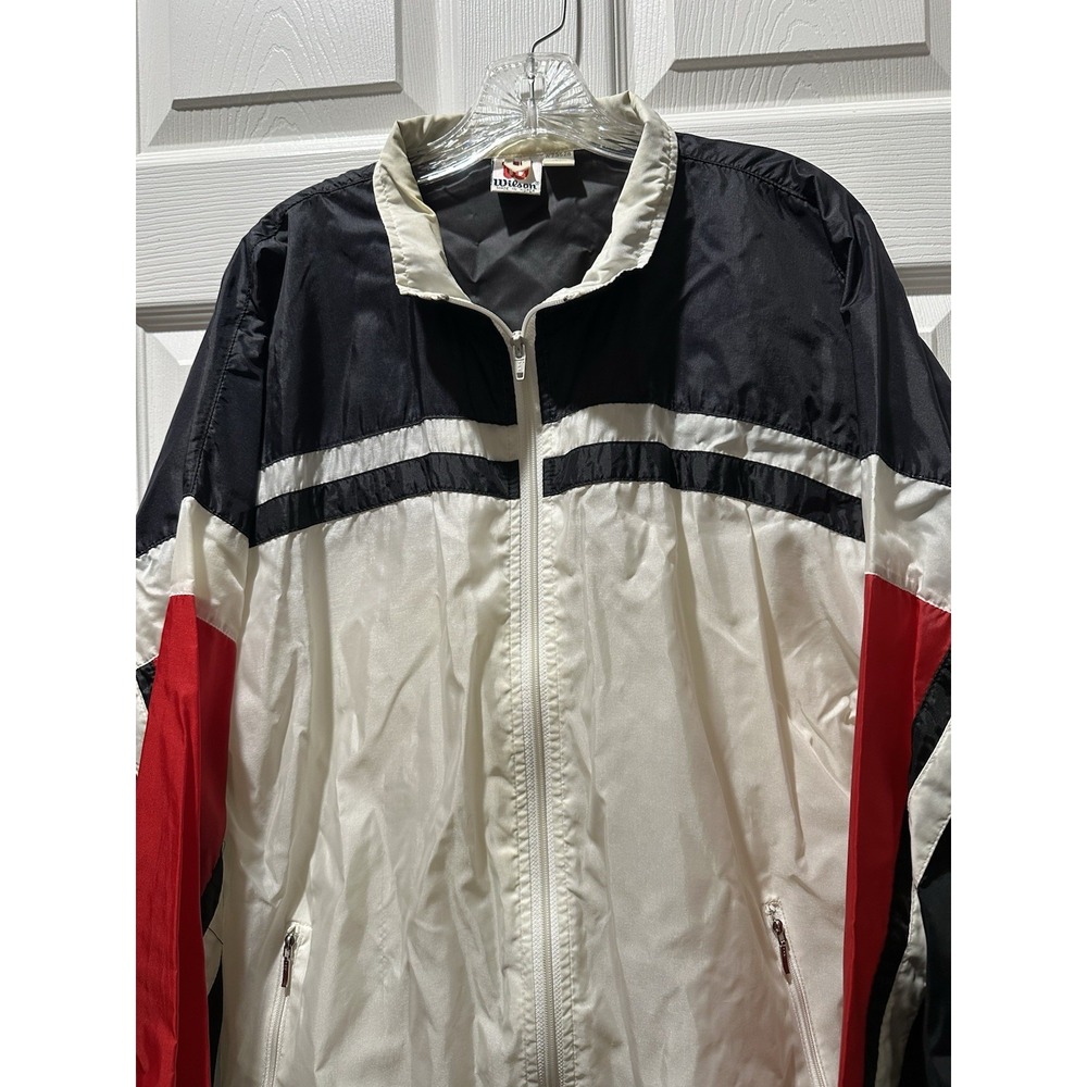 Vtg Wilson‎ Windbreaker Jacket 90s Spell Out Rec White Blue Size XL - Picture 2 of 9